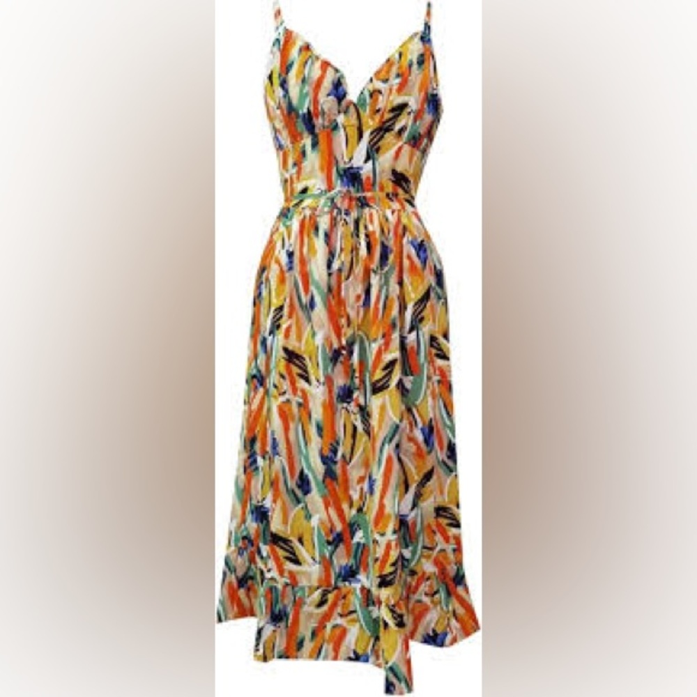 Multi Color Print Cami Midi Dress